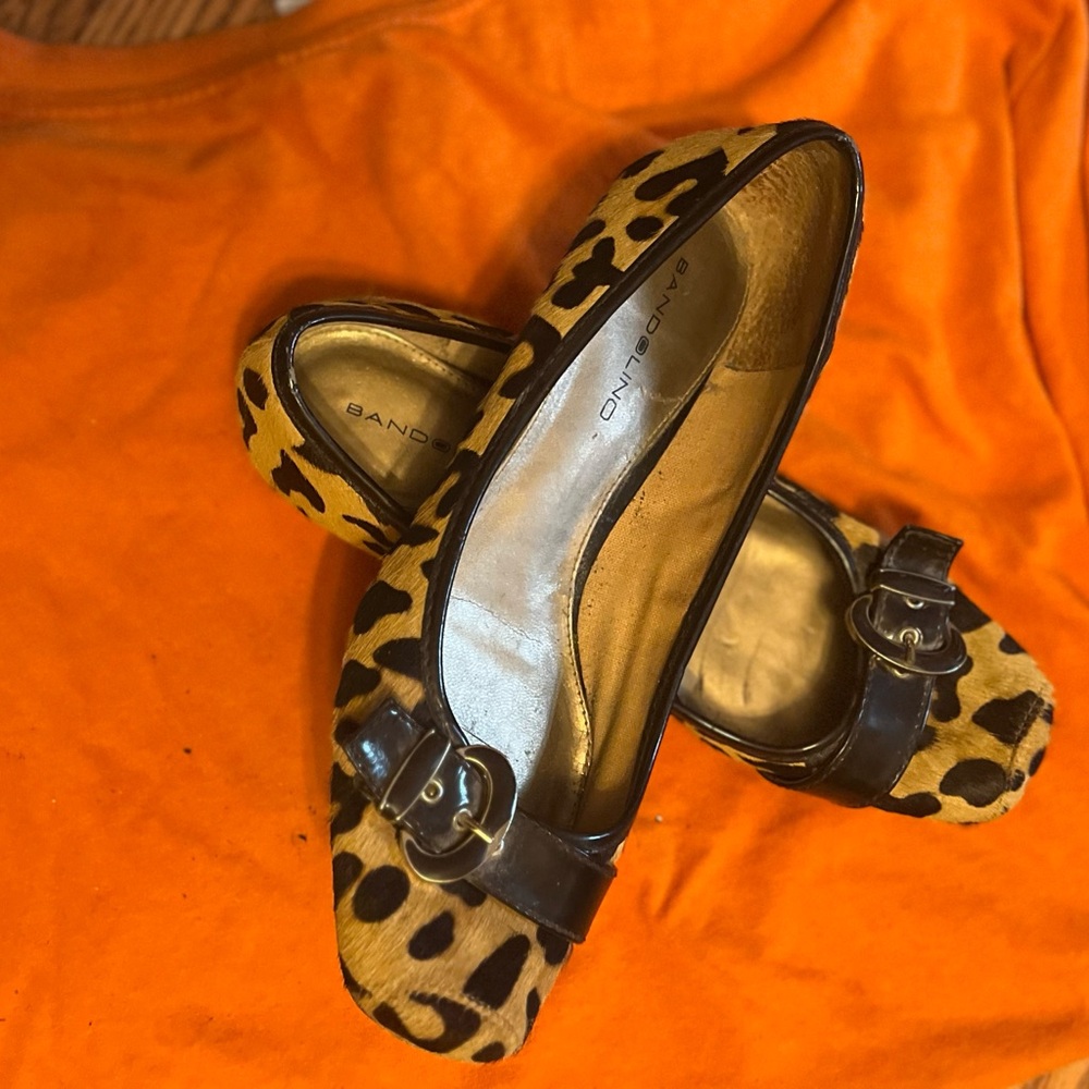 BANDOINO -LEOPARD PRINT FLATS w/black BUCKLE size 8 M